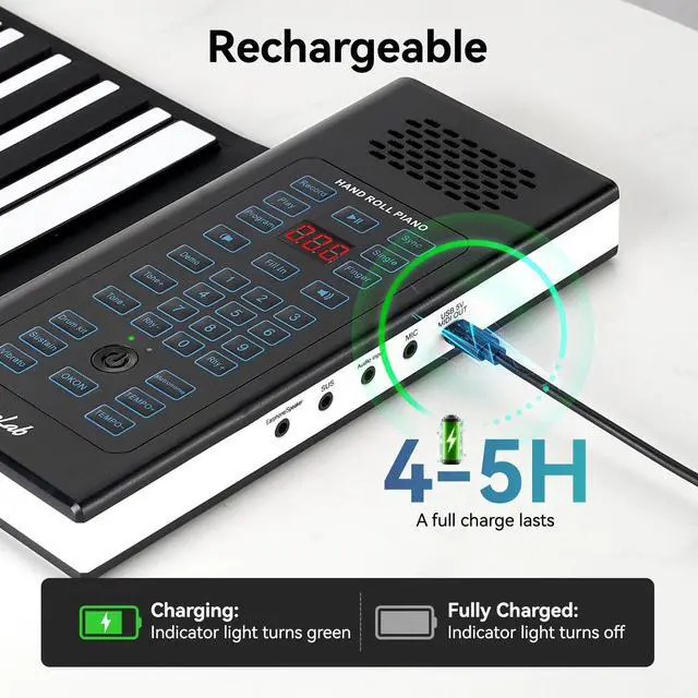 Alt view image 4 of 7 - 88 Keys Roll Up Keyboard Piano, Portable Electric Foldable Piano with Sustain Pedal, 20 Songs, 128 Tones, 128 Rhythms, Rechargeable & Wireless BT, Music Gift for Beginners (with LED Display)