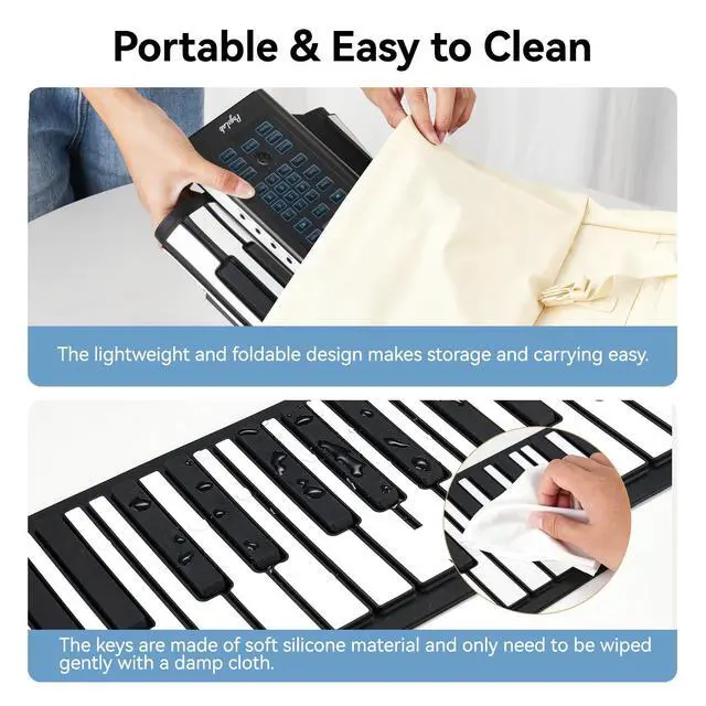 Alt view image 5 of 7 - 88 Keys Roll Up Keyboard Piano, Portable Electric Foldable Piano with Sustain Pedal, 20 Songs, 128 Tones, 128 Rhythms, Rechargeable & Wireless BT, Music Gift for Beginners (with LED Display)