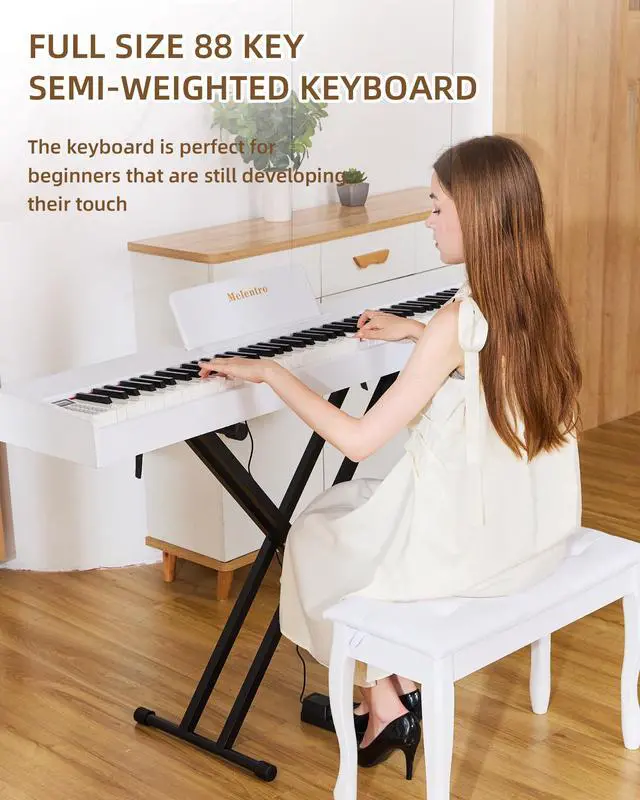 Alt view image 2 of 7 - Digital Piano 88 key Semi Weighted Keyboard With X Stand & Sustain Pedal, Full-Size Beginner Electric Piano For Bluetooth, Headphone Mode, USB-MIDI