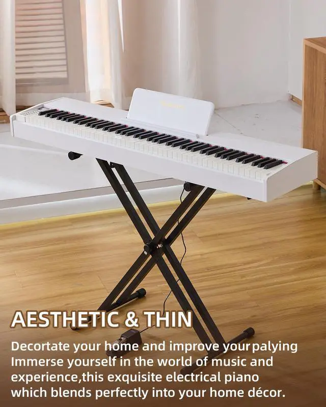 Alt view image 3 of 7 - Digital Piano 88 key Semi Weighted Keyboard With X Stand & Sustain Pedal, Full-Size Beginner Electric Piano For Bluetooth, Headphone Mode, USB-MIDI