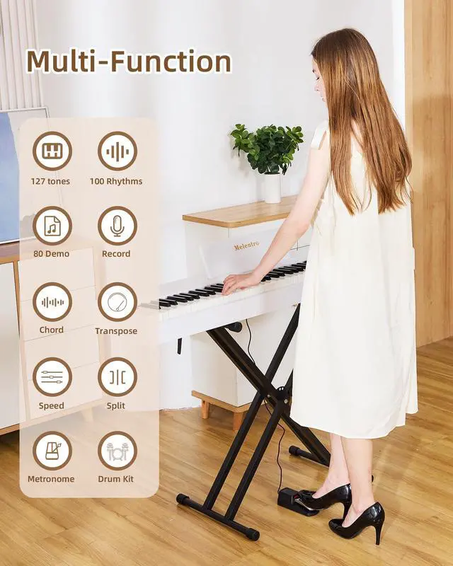 Alt view image 4 of 7 - Digital Piano 88 key Semi Weighted Keyboard With X Stand & Sustain Pedal, Full-Size Beginner Electric Piano For Bluetooth, Headphone Mode, USB-MIDI