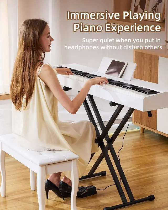 Alt view image 6 of 7 - Digital Piano 88 key Semi Weighted Keyboard With X Stand & Sustain Pedal, Full-Size Beginner Electric Piano For Bluetooth, Headphone Mode, USB-MIDI