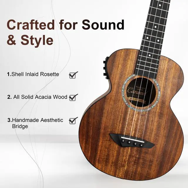 Alt view image 2 of 7 - 26inch CT204 All Solid Acacia Wood Tenor Electric Ukulele | Professional Ukelele Kit Beginner Guitar Starter Bundle Strings, Padded Gig Bag, Strap
