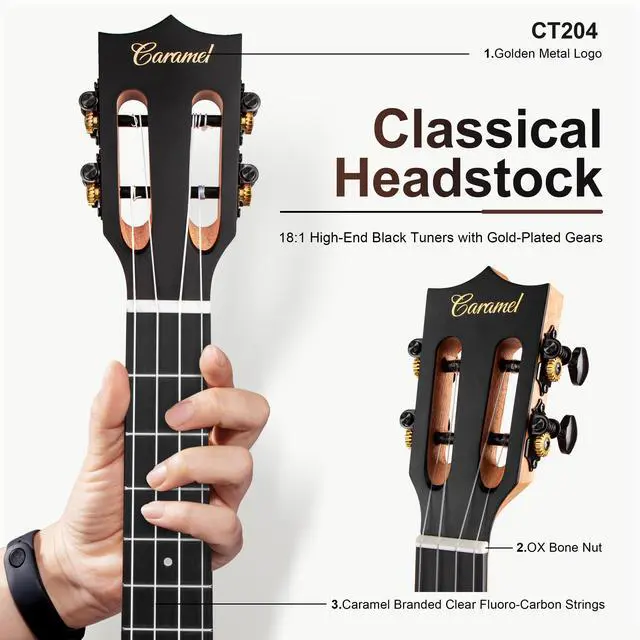 Alt view image 3 of 7 - 26inch CT204 All Solid Acacia Wood Tenor Electric Ukulele | Professional Ukelele Kit Beginner Guitar Starter Bundle Strings, Padded Gig Bag, Strap