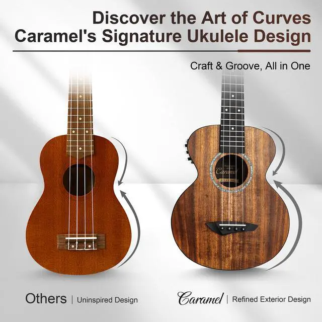 Alt view image 4 of 7 - 26inch CT204 All Solid Acacia Wood Tenor Electric Ukulele | Professional Ukelele Kit Beginner Guitar Starter Bundle Strings, Padded Gig Bag, Strap