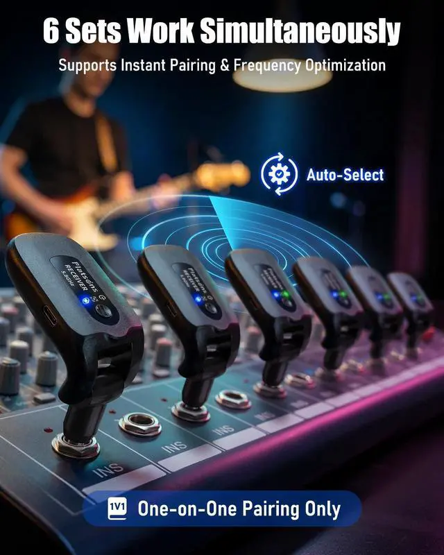 Alt view image 4 of 7 - 5.8GHz Wireless Guitar SystemLow Latency,100ft Range, 6H+ Battery | Wireless Guitar Transmitter Receiver w/ 7 Channels,270° Rotatable Plug,Anti-Interference for Electric Guitar Bass(TR-U2)
