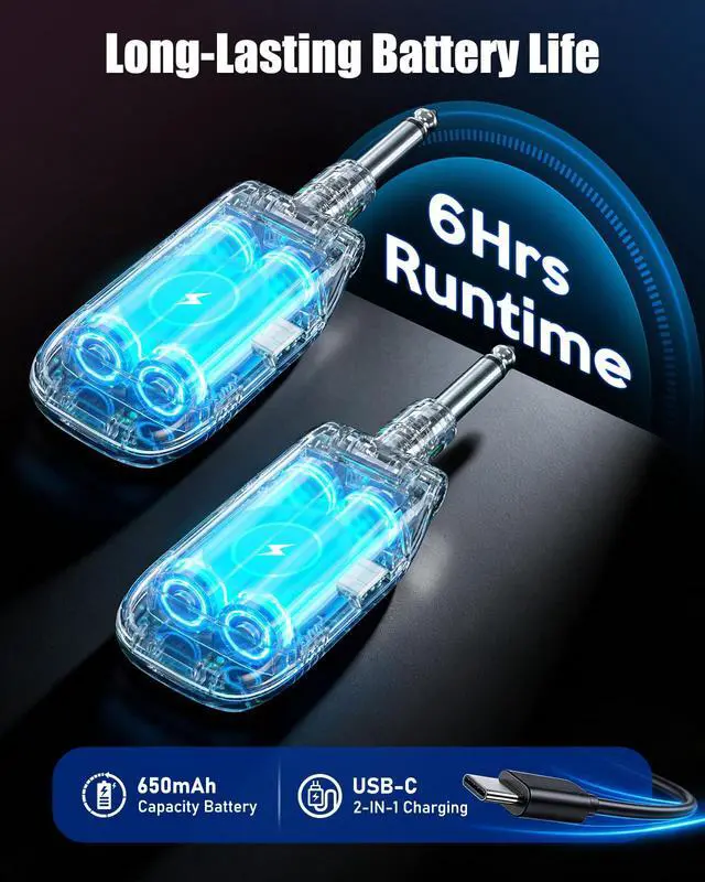 Alt view image 7 of 7 - 5.8GHz Wireless Guitar SystemLow Latency,100ft Range, 6H+ Battery | Wireless Guitar Transmitter Receiver w/ 7 Channels,270° Rotatable Plug,Anti-Interference for Electric Guitar Bass(TR-U2)