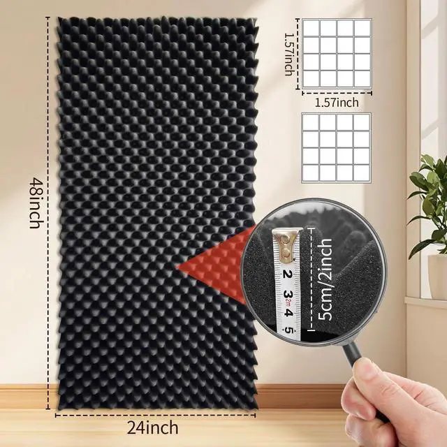 Alt view image 2 of 7 - 6 Pack Sound Proof Foam Panels 48x24x2 Acoustic Foam Panels Egg Crate Foam for Walls Soundproof Studio Noise Thermal Insulation Soundproofing Waterproof with Adhesive Stickers