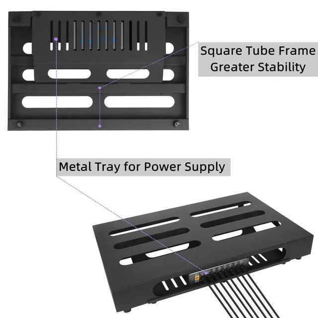 Alt view image 3 of 7 - 18" x 11.8" Guitar Pedal Board with Power Supply Tray | Includes Carry Case & Mounting Tapes, Power Supply Storage, Steel Material