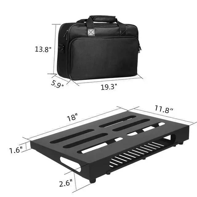 Alt view image 7 of 7 - 18" x 11.8" Guitar Pedal Board with Power Supply Tray | Includes Carry Case & Mounting Tapes, Power Supply Storage, Steel Material