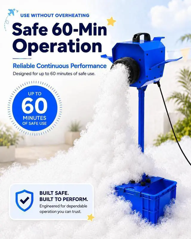 Alt view image 4 of 6 - Foam Machine for Party, Safe 60min Use&Cute AirplaneLook, Foam Party Machine For Pool Parties, Indoor/Outdoor Events. (Blue-120)