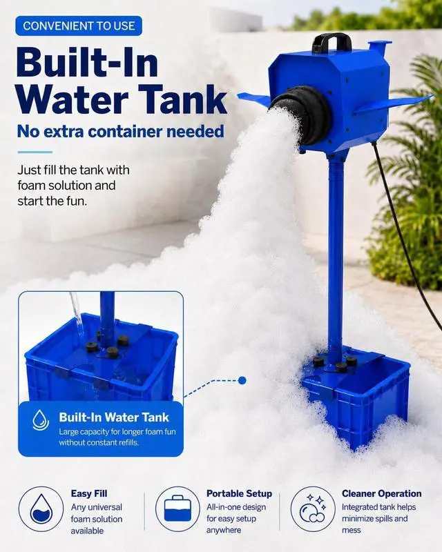 Alt view image 5 of 6 - Foam Machine for Party, Safe 60min Use&Cute AirplaneLook, Foam Party Machine For Pool Parties, Indoor/Outdoor Events. (Blue-120)