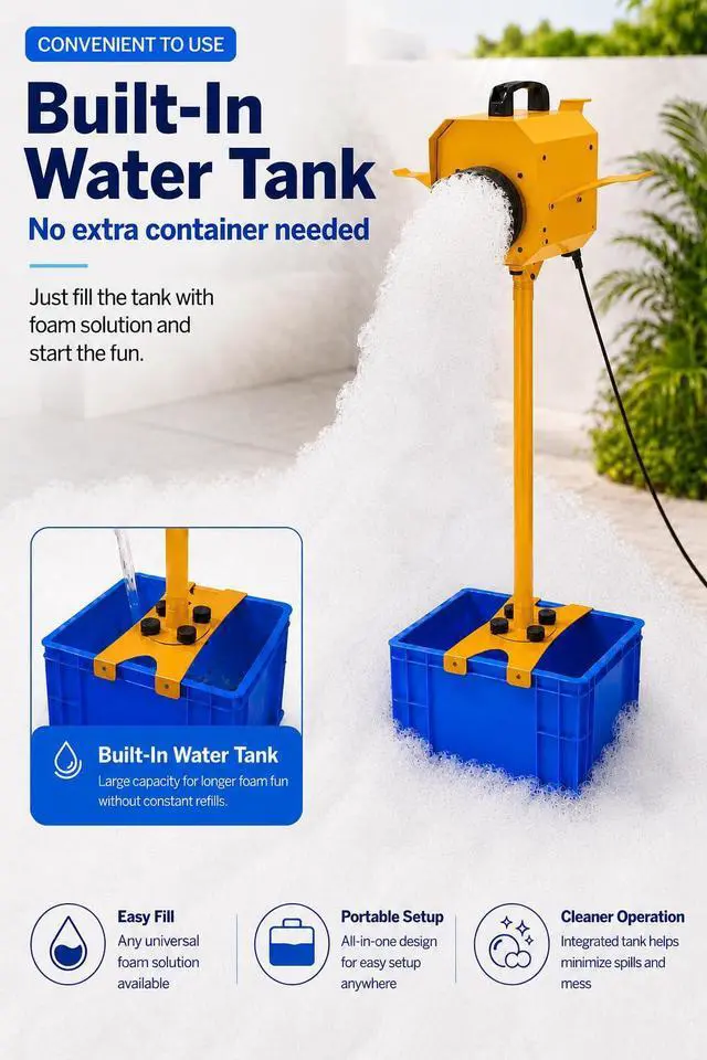 Alt view image 5 of 6 - Foam Machine for Party, Safe 60min Use&Cute AirplaneLook, Foam Party Machine For Pool Parties, Indoor/Outdoor Events. (Yellow-120)