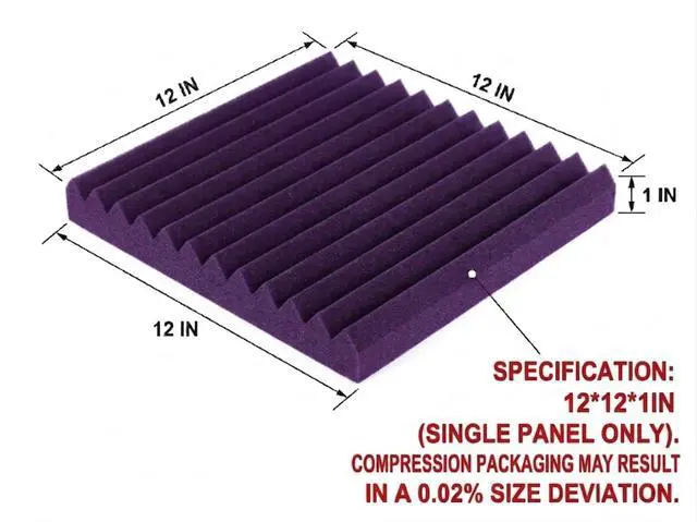 Alt view image 2 of 6 - 96 Pack Allxinlog Absorb the echo Acoustic Foam Panel Wedge Studio Soundproofing Wall Tiles 12" X 12" X 1" (Accompanied By Double-Sided Adhesive Tape)(48Purple+48Black)