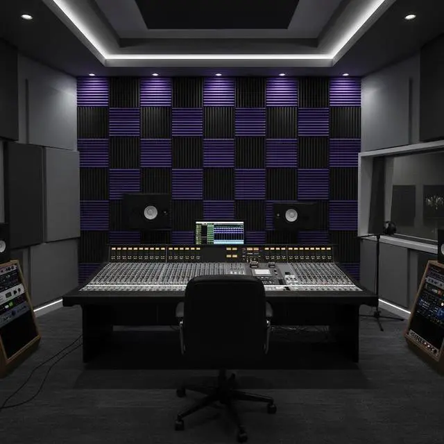 Alt view image 5 of 6 - 96 Pack Allxinlog Absorb the echo Acoustic Foam Panel Wedge Studio Soundproofing Wall Tiles 12" X 12" X 1" (Accompanied By Double-Sided Adhesive Tape)(48Purple+48Black)