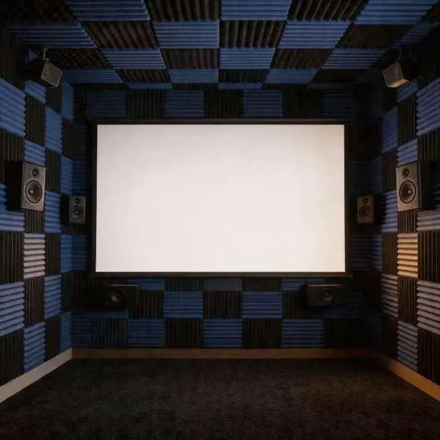 Alt view image 6 of 7 - 96 Pack Blue/black Absorb the echo Acoustic Foam Panel Wedge Studio Soundproofing Wall Tiles 12" X 12" X 1"(Accompanied By Double-Sided Adhesive Tape)