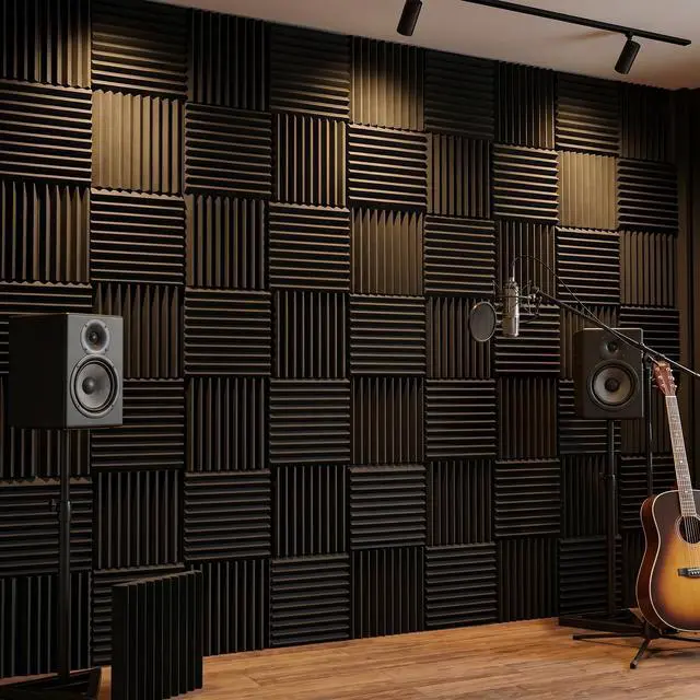 Alt view image 4 of 7 - 96 Pack Allxinlog Absorb the echo Acoustic Foam Panel Wedge Studio Soundproofing Wall Tiles 12" X 12" X 1"(Accompanied By Double-Sided Adhesive Tape) (96-BLACK)
