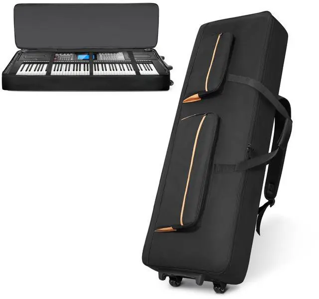 Main image of 88-Key Keyboard Case with Wheels, 10mm Thick Padded Gig Bag with Adjustable Shoulder Straps & 4 Pockets, Rolling Carrying Bag for Digital Piano, Synthesizer & Electronic Keyboard