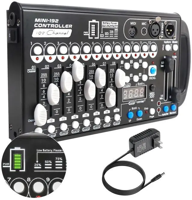 Main image of Battery DMX Controller with Midi, Portable DMX Controller for Moving Head Lights, DMX 192 Controller Lighting Console, Dmx512 Controller with Built-in Battery