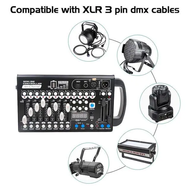 Alt view image 4 of 7 - Battery DMX Controller with Midi, Portable DMX Controller for Moving Head Lights, DMX 192 Controller Lighting Console, Dmx512 Controller with Built-in Battery