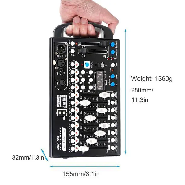 Alt view image 7 of 7 - Battery DMX Controller with Midi, Portable DMX Controller for Moving Head Lights, DMX 192 Controller Lighting Console, Dmx512 Controller with Built-in Battery