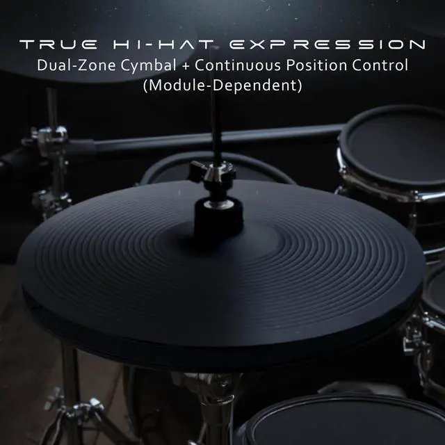Alt view image 4 of 7 - 2-Piece Electronic Hi-Hat Cymbals 12 Dual-Zone Top Cymbal Pad & Bottom Plate Controller, Acoustic-Style Hi-Hat System for Electronic Drum Modules