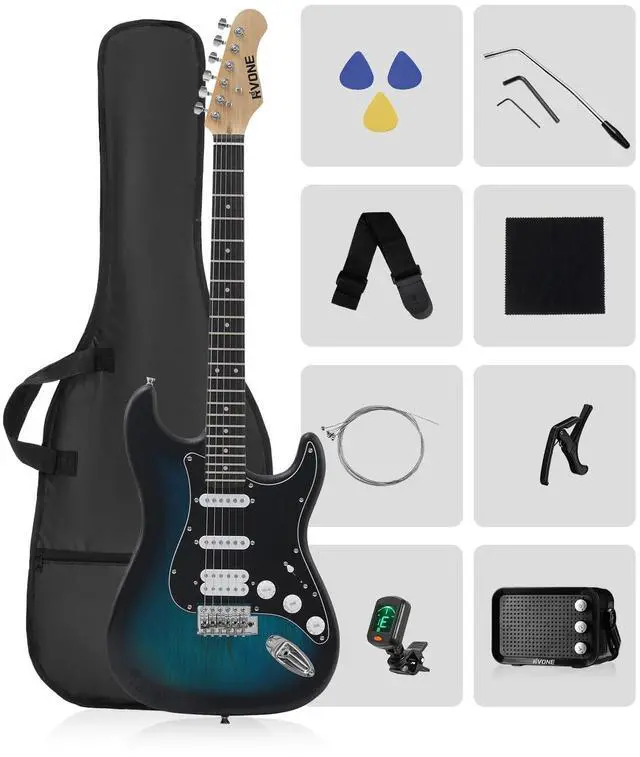 Main image of RST-150 39" Beginner Electric Guitar Kit with Amp & HSS Pickups | Complete Starter Set for Newcomers w/Essentials | Gig Bag, Extra Strings, Digital Tuner, Capo, Strap | Home Practice