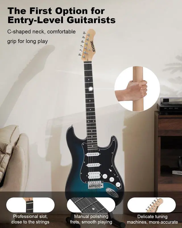 Alt view image 2 of 7 - RST-150 39" Beginner Electric Guitar Kit with Amp & HSS Pickups | Complete Starter Set for Newcomers w/Essentials | Gig Bag, Extra Strings, Digital Tuner, Capo, Strap | Home Practice