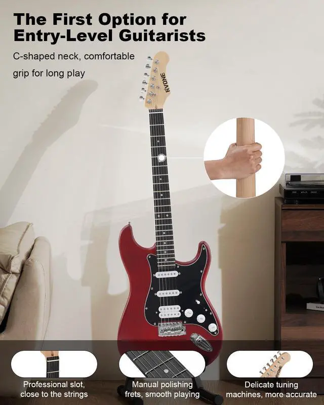 Alt view image 5 of 7 - RST-150 39" Beginner Electric Guitar Kit with Amp & HSS Pickups | Complete Starter Set for Newcomers w/Essentials | Gig Bag, Extra Strings, Digital Tuner, Capo, Strap (Red, Right)