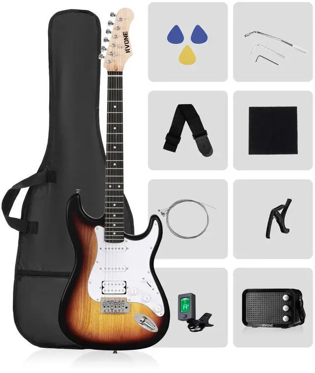 Main image of RST-150 39Beginner Electric Guitar Kit with Amplifier, Classic HSS Pickup, Electric Guitar with Gig Bag, Capo, Strap, Extra Strings, Digital Tuner, 3 Picks, Cleaning Cloths (Sunburst)