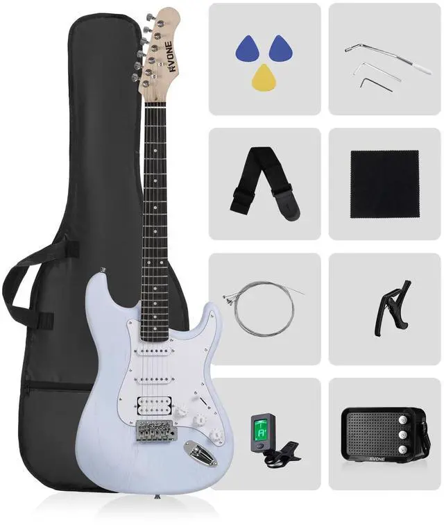 Main image of RST-150 39Beginner Electric Guitar Kit with Amplifier, Classic HSS Pickup, Electric Guitar with Gig Bag, Capo, Strap, Extra Strings, Digital Tuner, 3 Picks, Cleaning Cloths (Light Blue)