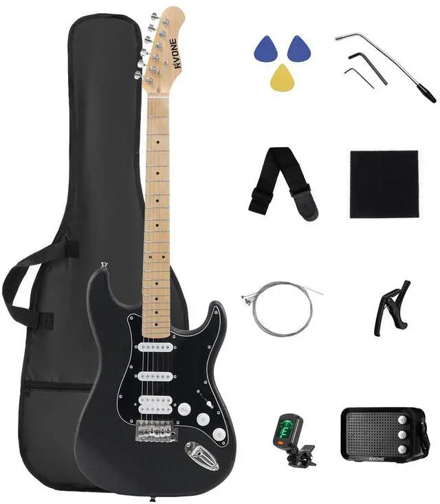 Main image of RST-150 39" Beginner Electric Guitar Kit with Amp & HSS Pickups | Complete Starter Set for Newcomers w/Essentials | Gig Bag, Extra Strings, Digital Tuner, Capo, Strap | Home Practice (Black)