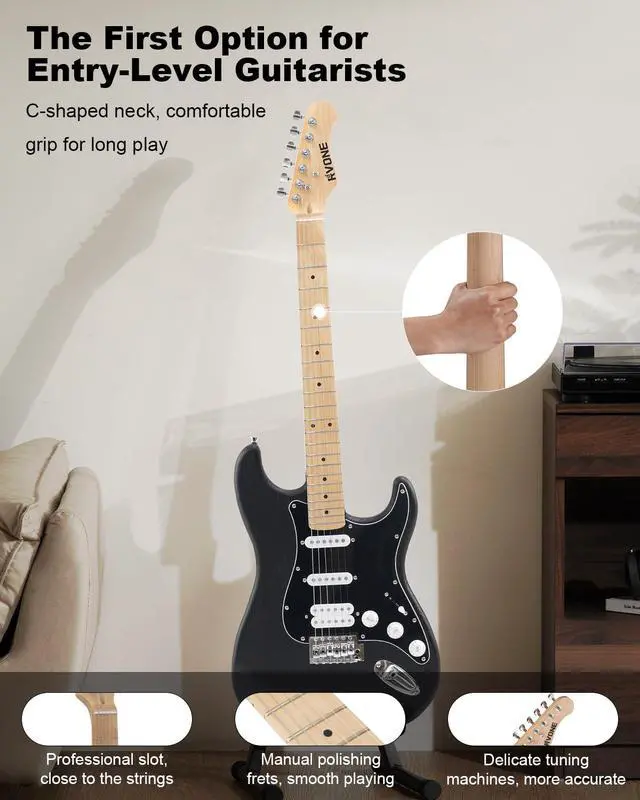 Alt view image 2 of 7 - RST-150 39" Beginner Electric Guitar Kit with Amp & HSS Pickups | Complete Starter Set for Newcomers w/Essentials | Gig Bag, Extra Strings, Digital Tuner, Capo, Strap | Home Practice (Black)