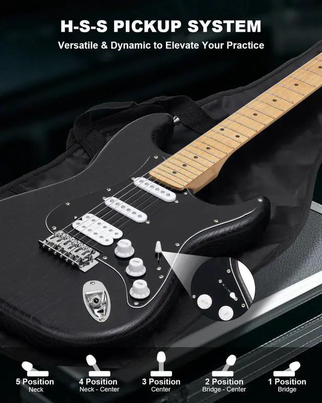 Alt view image 3 of 7 - RST-150 39" Beginner Electric Guitar Kit with Amp & HSS Pickups | Complete Starter Set for Newcomers w/Essentials | Gig Bag, Extra Strings, Digital Tuner, Capo, Strap | Home Practice (Black)