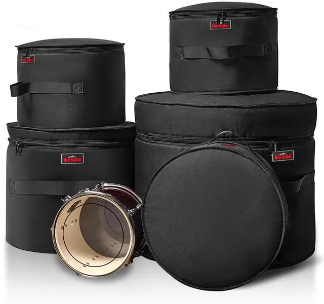 Main image of 5-Piece Drum Case Set - Padded Drum Bags for 22" Kick, 12"/13"/16" Toms & 14" Snare | Lightweight Protective Covers for Drummers, Gig Transport, and Long-Term Storage
