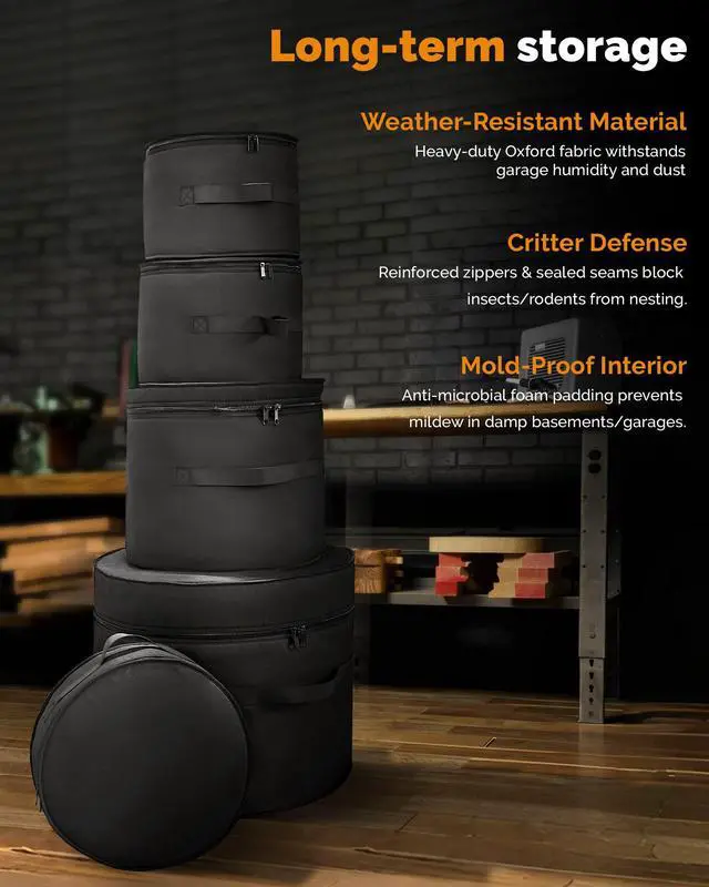 Alt view image 4 of 7 - 5-Piece Drum Case Set - Padded Drum Bags for 22" Kick, 12"/13"/16" Toms & 14" Snare | Lightweight Protective Covers for Drummers, Gig Transport, and Long-Term Storage