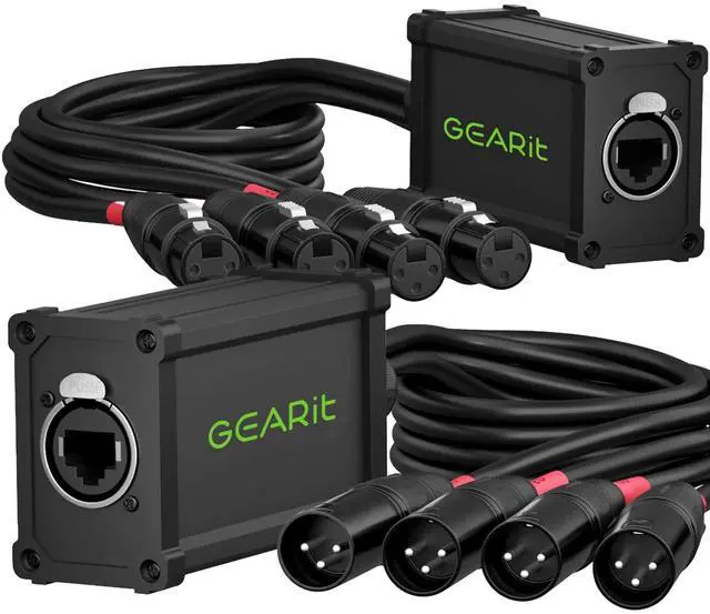 Main image of 4 Channel Snake (2ft Breakout Cable) 3Pin XLR to Ethercon RJ45 Cat5/Cat6 Ethernet Extender - 4 XLR (2 Male, 2 Female) for Live Stage, Sound, Lighting, Audio Recording Studio