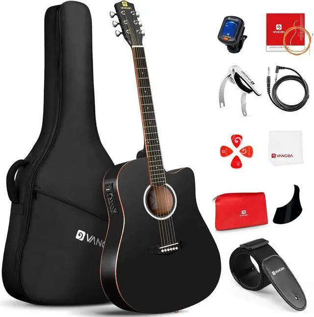 Main image of Acoustic Electric Guitar Bundle for Beginners Adults Teens Full Size Cutaway Acoustic Guitar with Built-in Pickups, Wooden Bindings, Upgraded Starter Kit, Matte Black