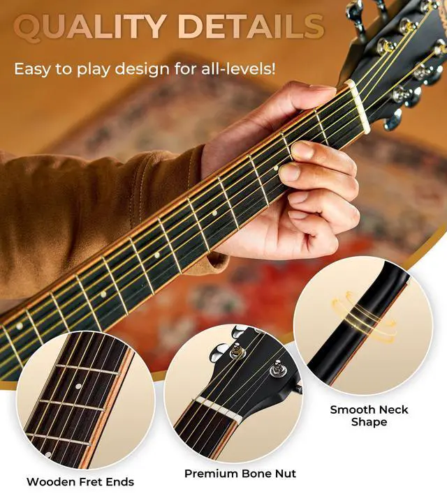 Alt view image 5 of 7 - Acoustic Electric Guitar Bundle for Beginners Adults Teens Full Size Cutaway Acoustic Guitar with Built-in Pickups, Wooden Bindings, Upgraded Starter Kit, Matte Black