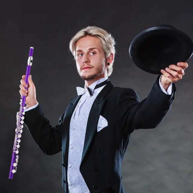 Alt view image 6 of 6 - Closed Hole Flutes C 16 Key for Beginner, Kids, Student -Nickel Flute with Case Stand and Cleaning kit (Purple)