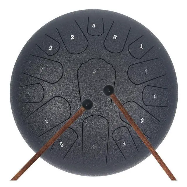 Alt view image 2 of 6 - Rain Drum for Outside Garden,Steel Tongue Drum 12 Inches 15 Notes Musical Instruments, Handpan Drum Percussion Instrument, with Soft Bag, Music Book, 2 Mallets, for Meditation or Yoga (Black)