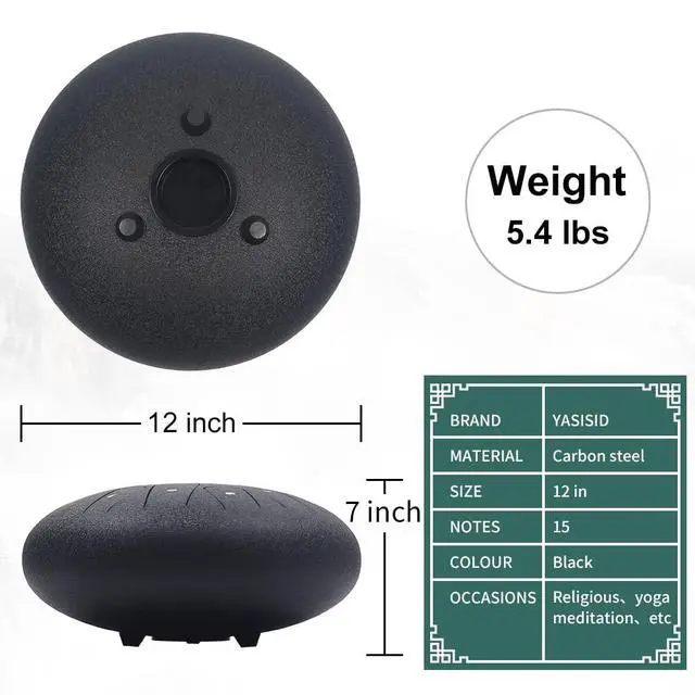 Alt view image 5 of 6 - Rain Drum for Outside Garden,Steel Tongue Drum 12 Inches 15 Notes Musical Instruments, Handpan Drum Percussion Instrument, with Soft Bag, Music Book, 2 Mallets, for Meditation or Yoga (Black)