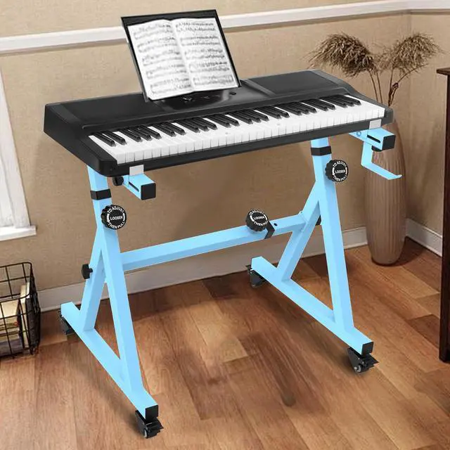 Alt view image 2 of 7 - Universal Keyboard Stand, Z-style Heavy-Duty Piano Stand, Adjustable and Portable Piano Keyboard Stand for 61 and 88 Keys, Blue
