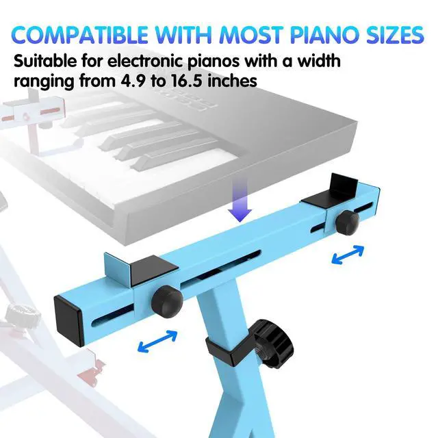 Alt view image 4 of 7 - Universal Keyboard Stand, Z-style Heavy-Duty Piano Stand, Adjustable and Portable Piano Keyboard Stand for 61 and 88 Keys, Blue
