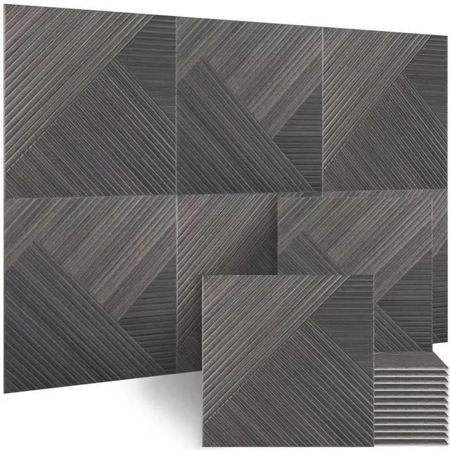 Main image of 6 Pack Wood Wall Panel,23.6"x23.6" Peel and Stick Faux Acousitc Panel | Luxury Black Woodgrain Textured Panel for Wall & Home Decor - Self Adhesive Sound Absorbing for Studio,Office, Living Room