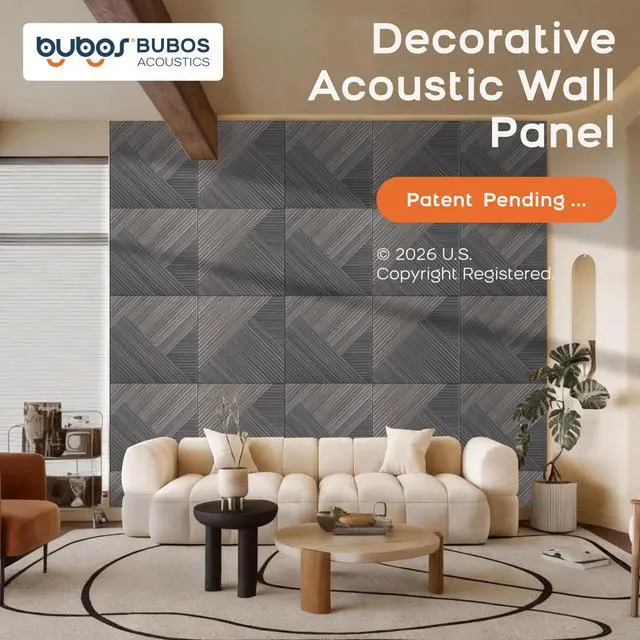 Alt view image 2 of 7 - 6 Pack Wood Wall Panel,23.6"x23.6" Peel and Stick Faux Acousitc Panel | Luxury Black Woodgrain Textured Panel for Wall & Home Decor - Self Adhesive Sound Absorbing for Studio,Office, Living Room