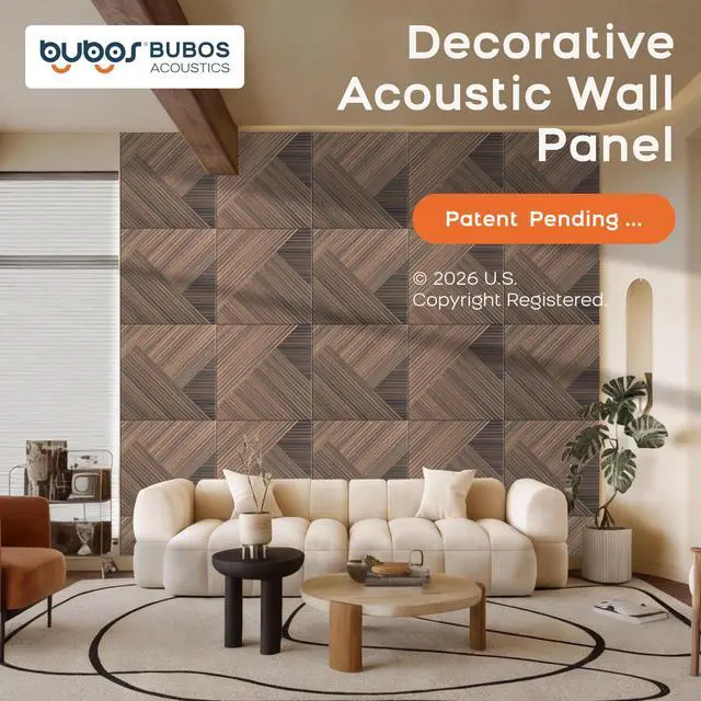 Alt view image 2 of 7 - 6 Pack Wood Wall Panel,23.6"x23.6" Peel and Stick Faux Acousitc Panel | Luxury Walnut Woodgrain Textured Panel for Wall & Home Decor - Self Adhesive Sound Absorbing for Studio,Office, Living Room