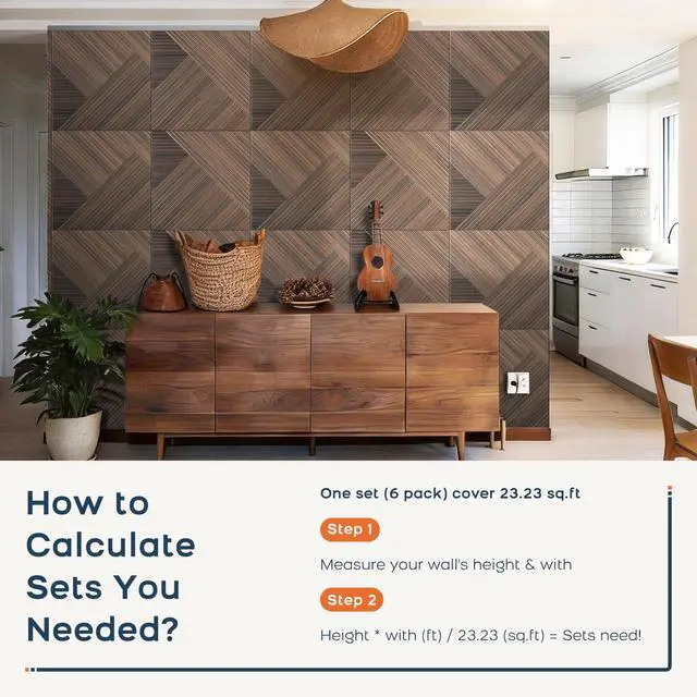 Alt view image 4 of 7 - 6 Pack Wood Wall Panel,23.6"x23.6" Peel and Stick Faux Acousitc Panel | Luxury Walnut Woodgrain Textured Panel for Wall & Home Decor - Self Adhesive Sound Absorbing for Studio,Office, Living Room