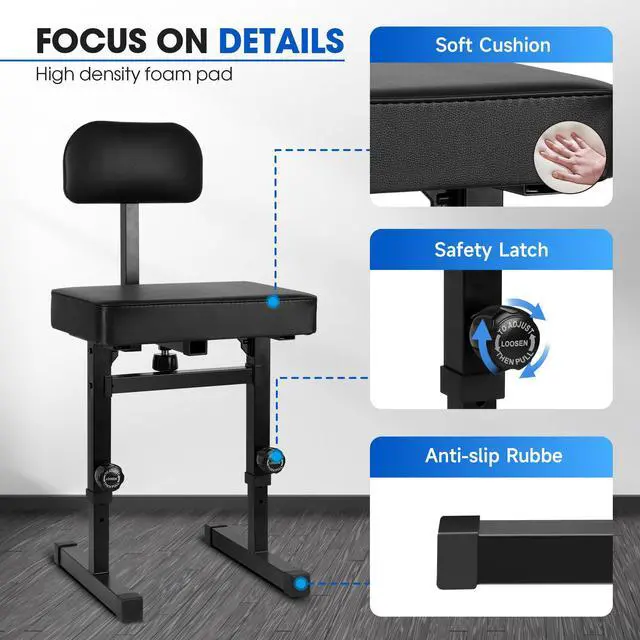 Alt view image 3 of 7 - Piano Bench Adjustable HeightPiano Stool Keyboard Bench Adjustable Piano Bench with Black Padded Cushion for Musicians Piano Stool Chair with Backrest (Pu Leather)