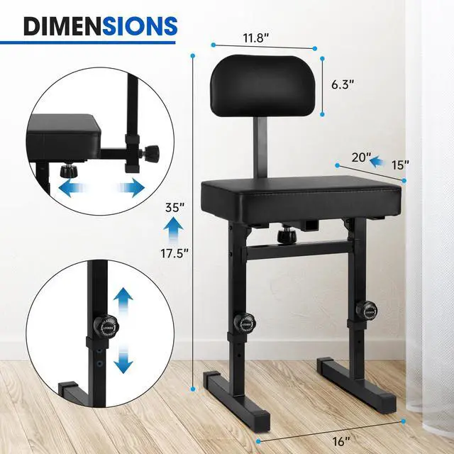 Alt view image 2 of 7 - Piano Bench Adjustable HeightPiano Stool Keyboard Bench Adjustable Piano Bench with Black Padded Cushion for Musicians Piano Stool Chair with Backrest (Pu Leather)